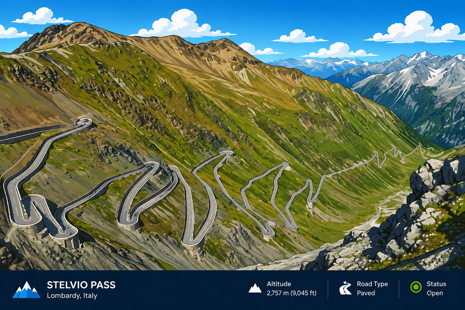 Stelvio Pass Satellite & Road Topo